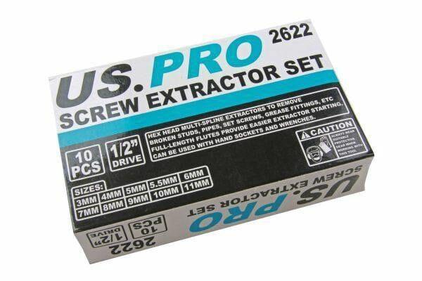US PRO 10pc Screw extractors Set, Removes Broken Studs Screws 3mm - 11mm 2622 - Tools 2U Direct SW