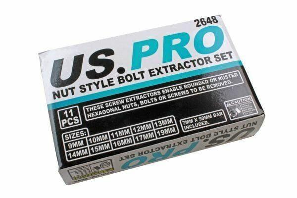 US PRO 11pc Bolt Stud Extractor Set Damaged Heads, Nut Style Sockets 2648 - Tools 2U Direct SW