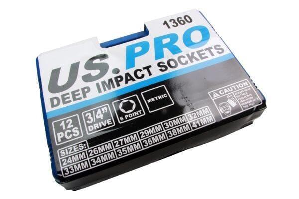 US PRO 12PC 3/4" DR 6PT Deep Impact Sockets Metric 24 - 41mm 1360 - Tools 2U Direct SW