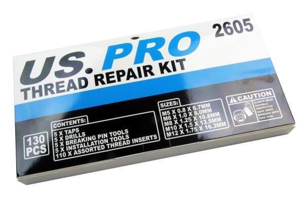 US PRO 130PC Thread Repair Kit M5 - M12 2605 - Tools 2U Direct SW