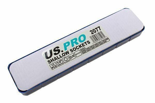US PRO 13pc 1/4 Drive 6 Point Shallow Sockets 4 - 14mm 2077 - Tools 2U Direct SW