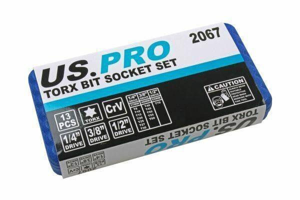 US PRO 13pc Torx Bit Socket Set T8 - T70 1/4" 3/8" 1/2" Drive 2067 - Tools 2U Direct SW