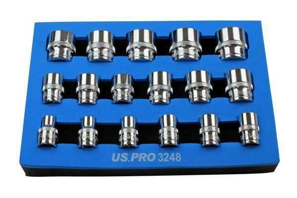 US PRO 17pc 3/8 Dr Shallow Sockets 12 Point 8 - 24mm 3248 - Tools 2U Direct SW
