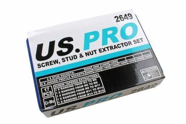 US PRO 17pc Screw, Bolt, Stud & Nut Extractor MIXED Set 2649 - Tools 2U Direct SW