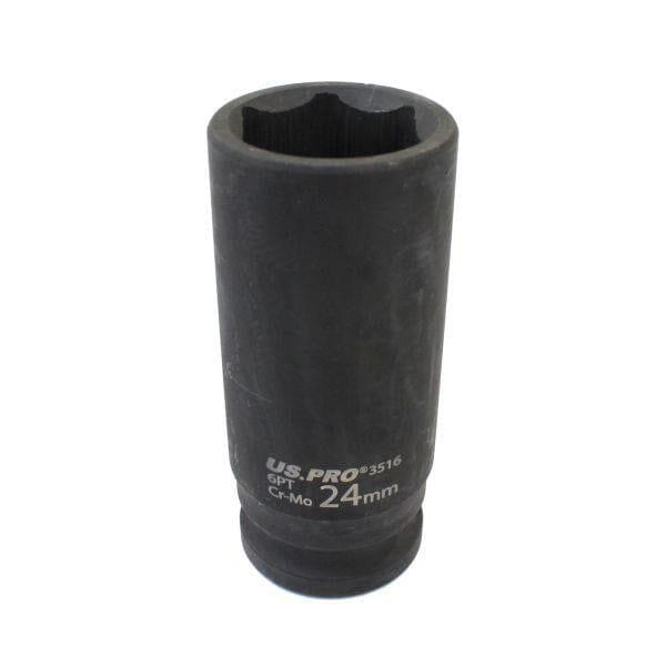 US PRO 24mm 1/2 dr 6 Point Deep Impact Socket 78mm Long 3516 - Tools 2U Direct SW
