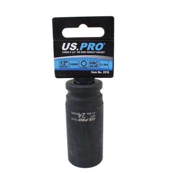 US PRO 24mm 1/2 dr 6 Point Deep Impact Socket 78mm Long 3516 - Tools 2U Direct SW