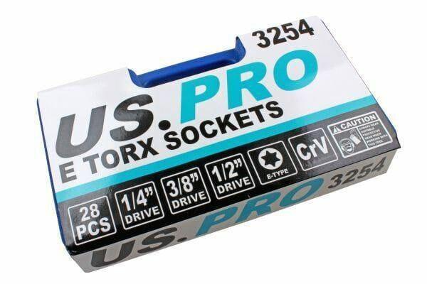 US PRO 28pc 1/4" 3/8" 1/2" E-Torx Star Socket Set E4 - E24 3254 - Tools 2U Direct SW