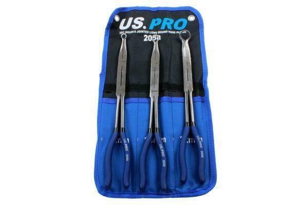 US PRO 3 Piece Double Jointed Long Round Nose Pliers 8mm - 22mm 2058 - Tools 2U Direct SW
