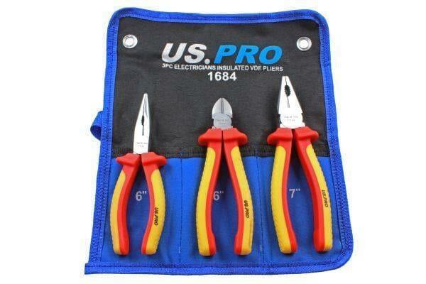 US PRO 3 Piece Electricians Insulated VDE Pliers & Cutter Set 1684 - Tools 2U Direct SW