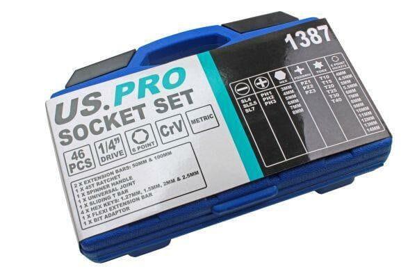 US PRO 46 Piece 1/4" DR Metric Socket & Bit Set 1387 - Tools 2U Direct SW