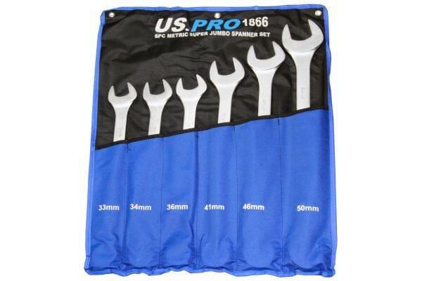 US PRO 6 piece Super Jumbo Combination Spanner Set Wrench 33-50mm 1866 - Tools 2U Direct SW