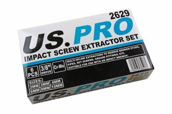 US PRO 6pc 3/8" DR impact Screw Extractor Set 2629 - Tools 2U Direct SW