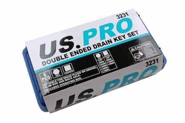 US PRO 6pc Double Ended Drain Sump Plug Key Set Hex Square Drive 3231 - Tools 2U Direct SW