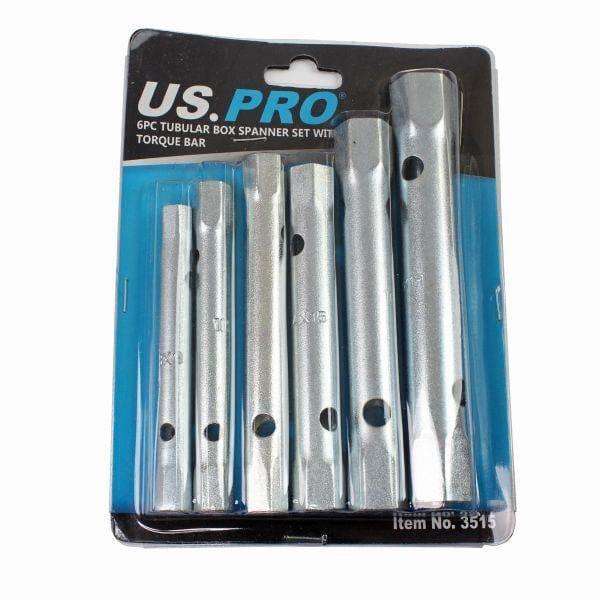 US PRO 6pc Metric Box Spanner Set / Tubular Box Spanner & Torque Bar 8-19mm 3515 - Tools 2U Direct SW