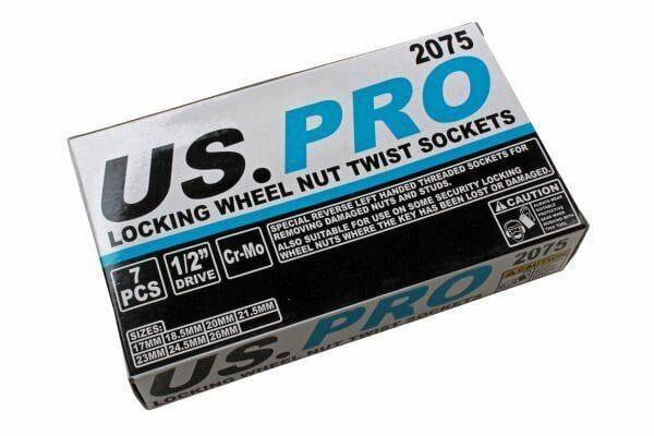 US PRO 7pc 1/2" DR Locking Wheel Twist Sockets 2075 - Tools 2U Direct SW