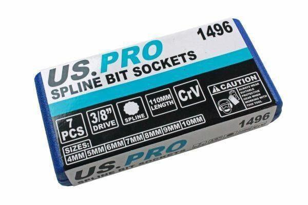 US PRO 7pc 3/8"dr 110mm Long Spline Bit Socket Set 4 - 10mm 1496 - Tools 2U Direct SW