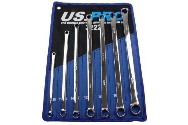 US PRO 7pc Aviation Double Ended Ring Extra Long Spanner Set 8 - 24mm 3222 - Tools 2U Direct SW