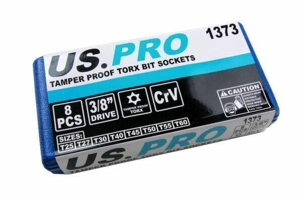 US PRO 8pc 3/8''dr Star Bit Socket Set, Long Torx Tamper, Security set T25 - T60 1373 - Tools 2U Direct SW