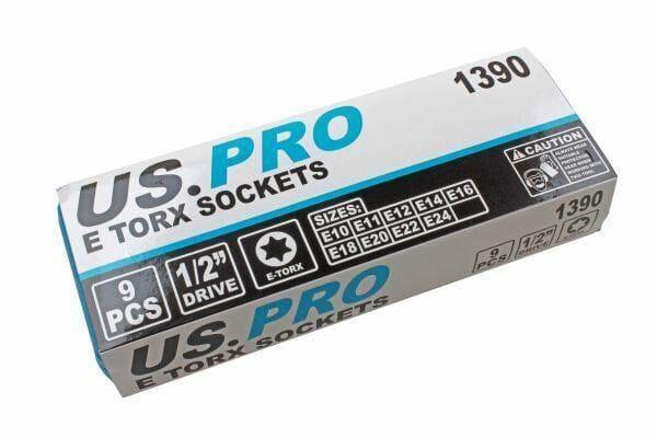 US PRO 9pc 1/2" Dr Star E Torx Socket Set E10 - E24 1390 - Tools 2U Direct SW
