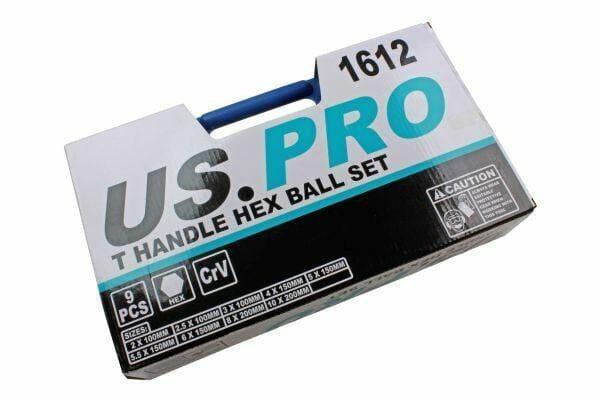 US PRO 9pc T Handle Hex Ball Set Allen Key 2mm - 10mm Ball End Hex Keys 1612 - Tools 2U Direct SW
