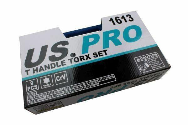 US PRO 9pc T10 - T50 T Handle Torx Star Key Set 1613 - Tools 2U Direct SW