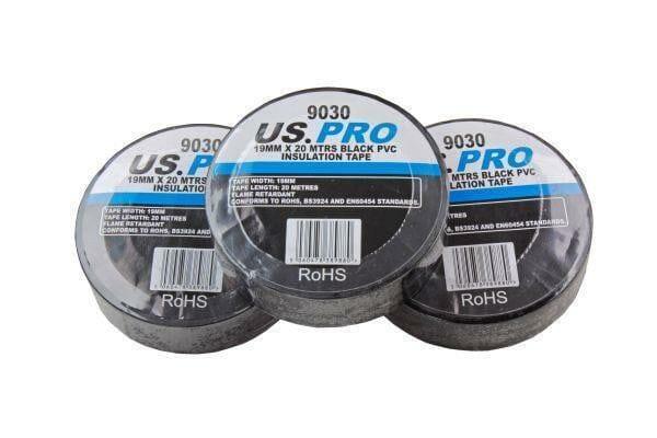 US PRO Black 19MM X 20 Meters PVC Insulation Tape X 10 9030 - Tools 2U Direct SW