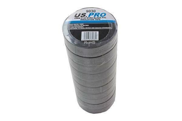 US PRO Black 19MM X 20 Meters PVC Insulation Tape X 10 9030 - Tools 2U Direct SW