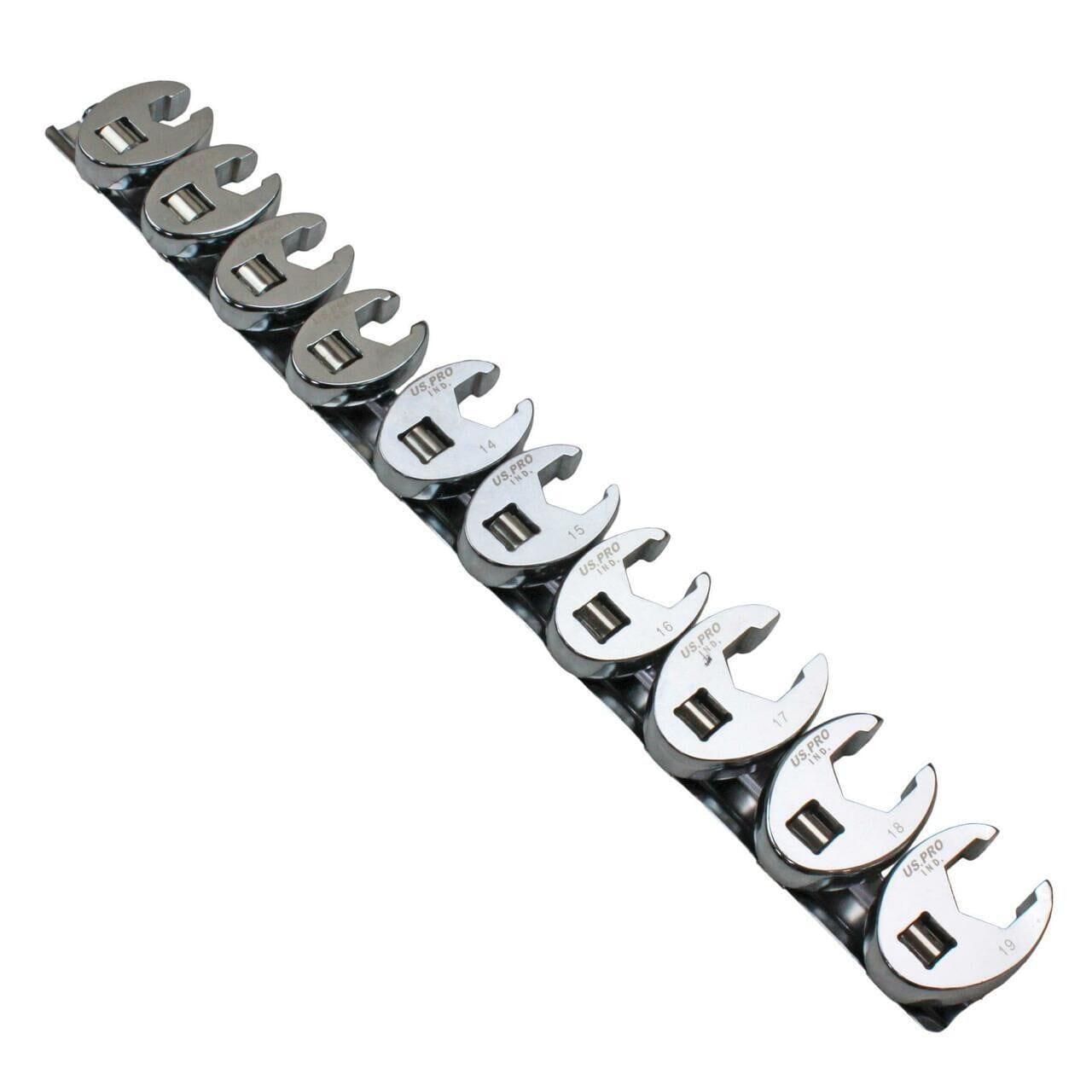 US PRO INDUSTRIAL 10pc Metric Crowfoot 3/8" Drive Spanner Socket Wrench 2054 - Tools 2U Direct SW