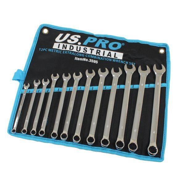 US PRO INDUSTRIAL 12pc Metric Extra Long Combination Spanners Wrench Set 8 - 19mm 3595 - Tools 2U Direct SW