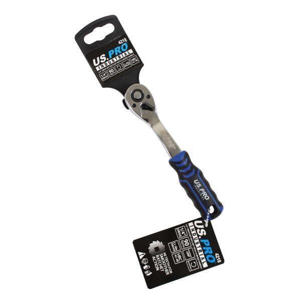 US PRO INDUSTRIAL 1/4" Drive 90t Ratchet With Curved Handle With Grip 4218 - Tools 2U Direct SW