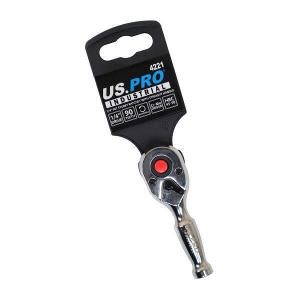 US PRO INDUSTRIAL 1/4" Drive 90T Stubby ratchet With Straight Metal Handle 4221 - Tools 2U Direct SW