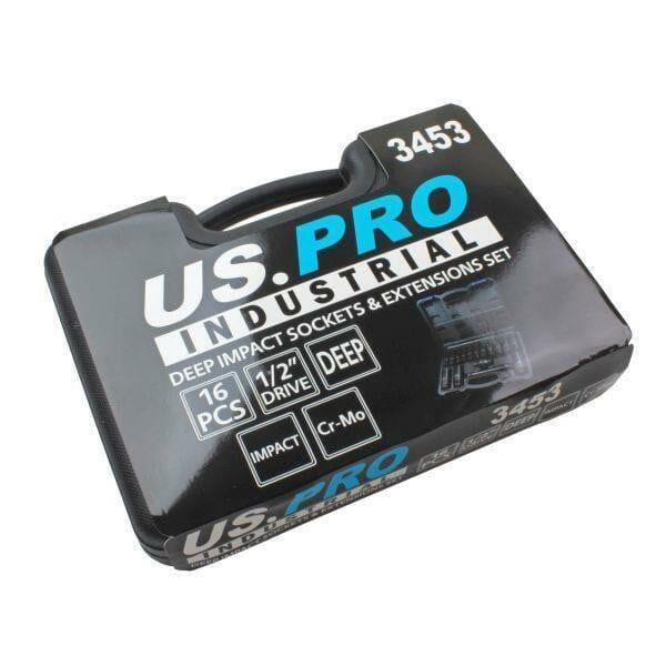 US PRO INDUSTRIAL 16PC 1/2" DR Deep impact Sockets 10-27mm & Extension Set 3453 - Tools 2U Direct SW
