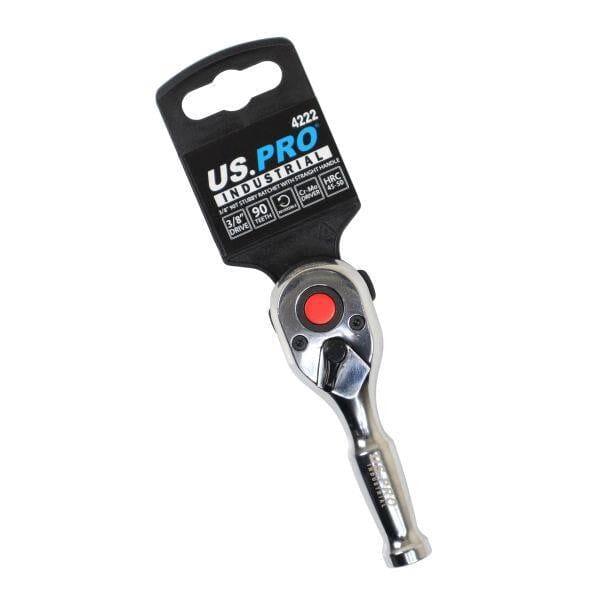 US PRO INDUSTRIAL 3/8" Drive 90T Stubby ratchet With Straight Metal Handle 4222 - Tools 2U Direct SW