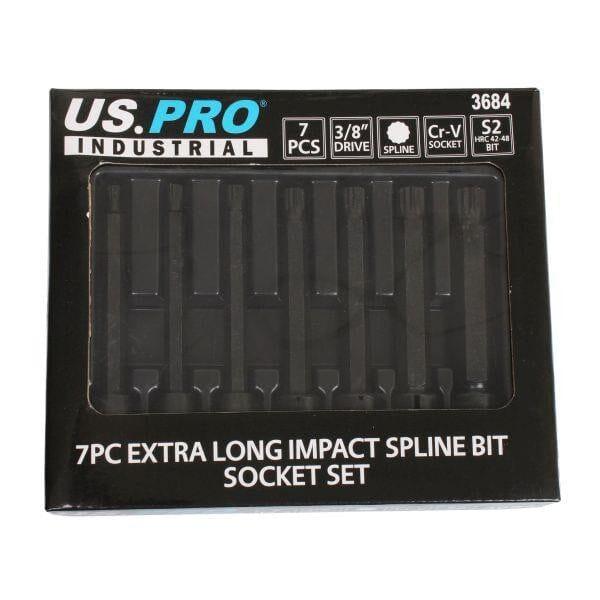 US PRO INDUSTRIAL 7PC 3/8" DR Extra Long Impact Spline Bit Socket Set M5 - M14 3684 - Tools 2U Direct SW