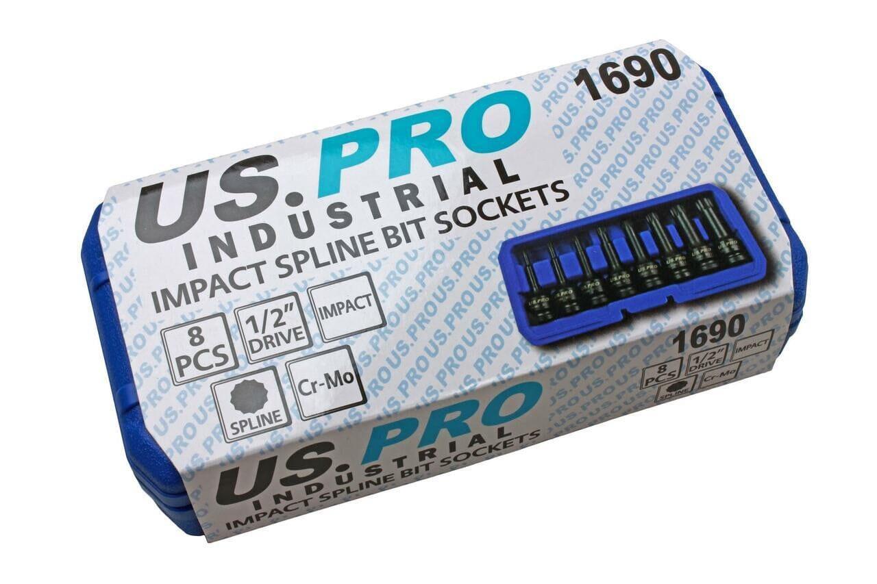 US PRO INDUSTRIAL 8 Piece 1/2" Impact spline Socket Bit Set M5 - M18 Bits 1690 - Tools 2U Direct SW