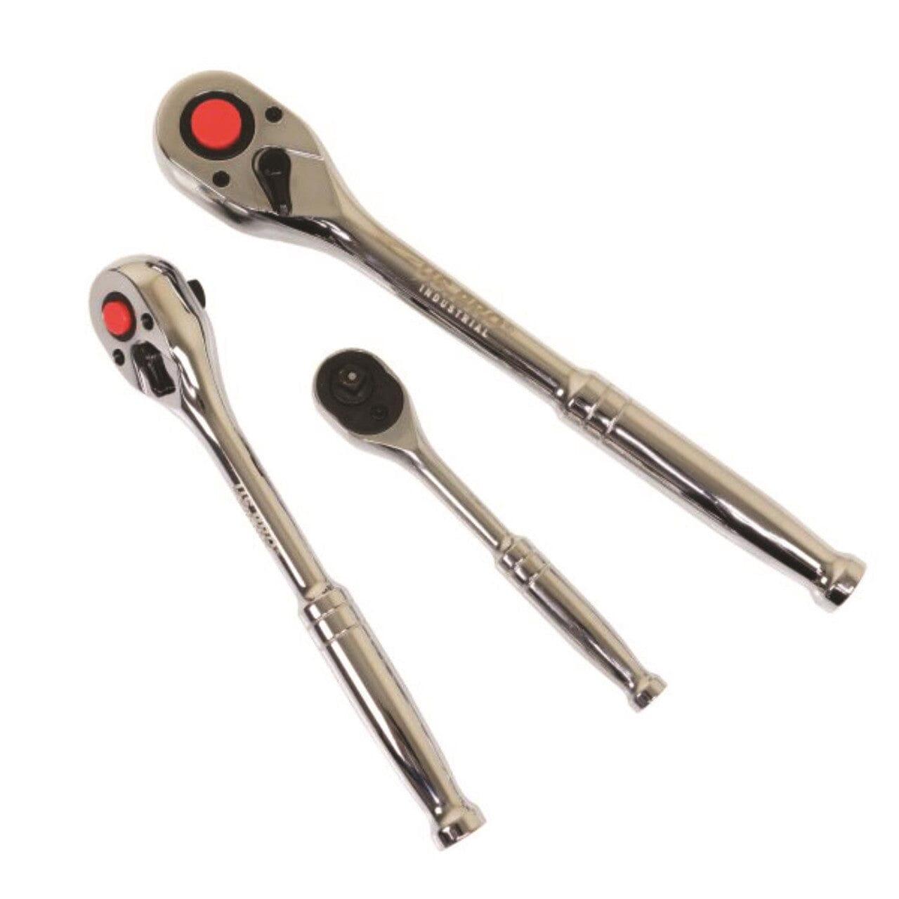 US PRO INDUSTRIAL 90T Ratchet Handle Set 1/4" 3/8" 1/2" Drive Short Socket Wrenches 4228 - Tools 2U Direct SW