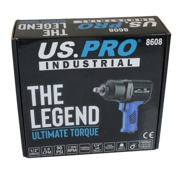 US PRO Industrial Impact Wrench 1/2 In Dr Air Legend Ultimate Torque 1700Nm 8608 - Tools 2U Direct SW