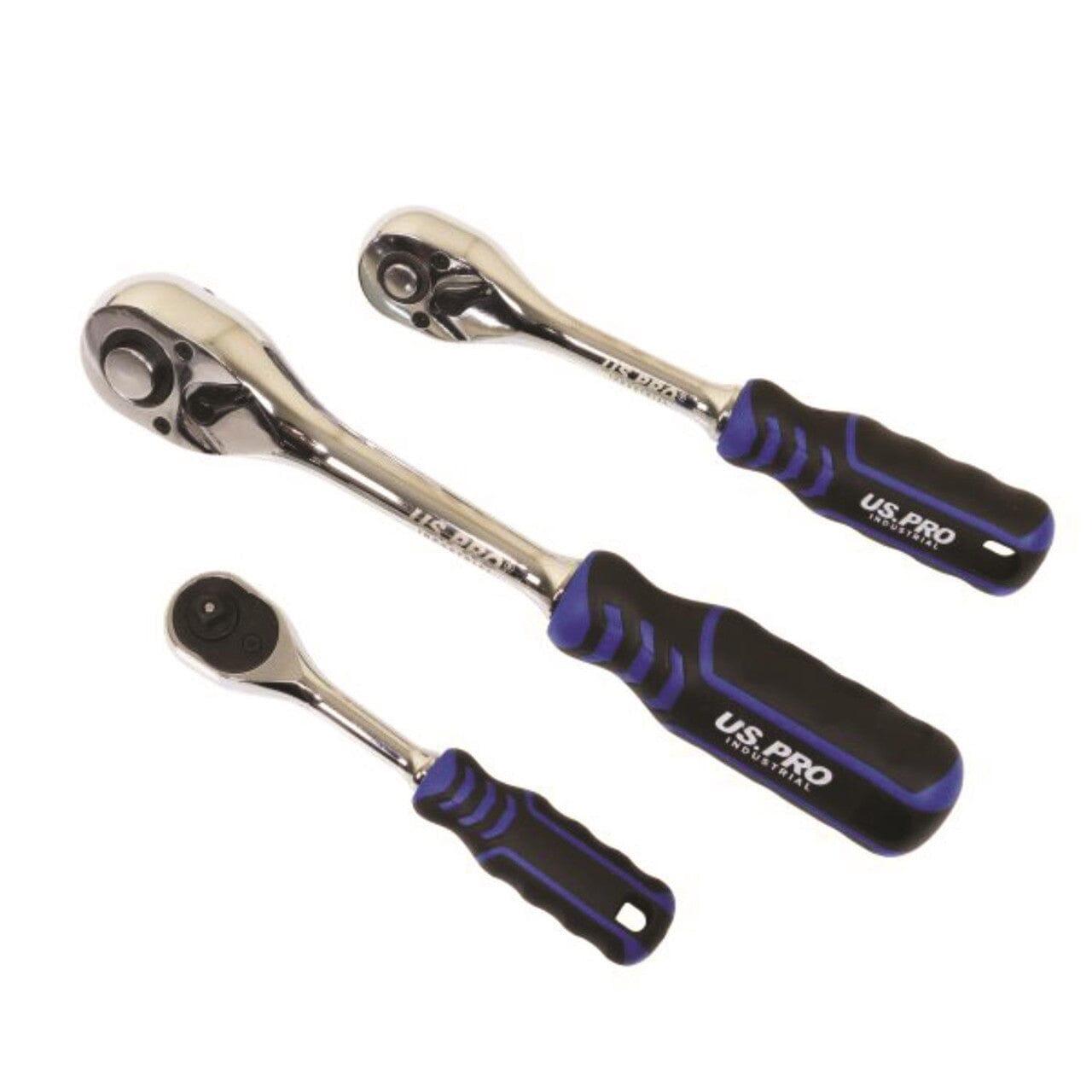 US PRO INDUSTRIAL Ratchet Handle Set 90T 1/4" 3/8" 1/2" Drive Soft Grip Socket Wrenches 4230 - Tools 2U Direct SW