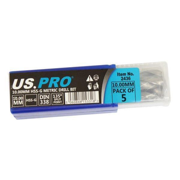 US PRO Tools 10.00MM HSS-G Metric twist Drill Bit Pack Of 5 2436 - Tools 2U Direct SW