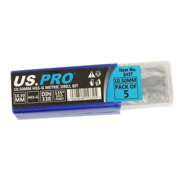 US PRO Tools 10.50MM HSS-G Metric twist Drill Bit Pack Of 5 2437 - Tools 2U Direct SW