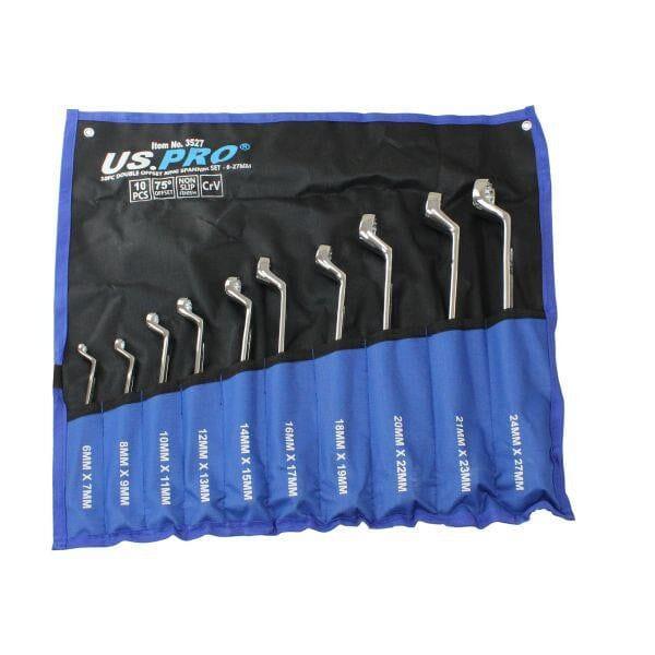 US PRO Tools 10 Piece Double Offset Ring Spanner Set 6 - 27mm 75DEG Non-slip 3527 - Tools 2U Direct SW