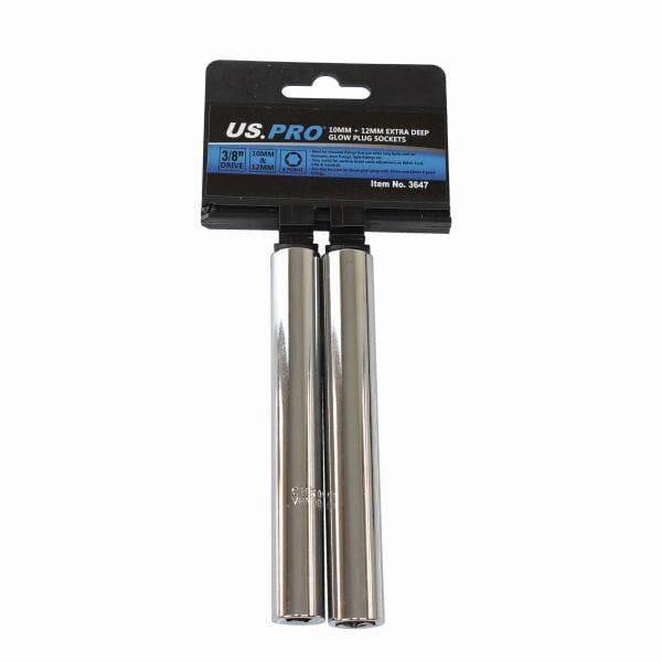 US PRO Tools 10MM + 12MM Extra Deep Glow Plug Sockets 6PT 3/8" DR 3647 - Tools 2U Direct SW