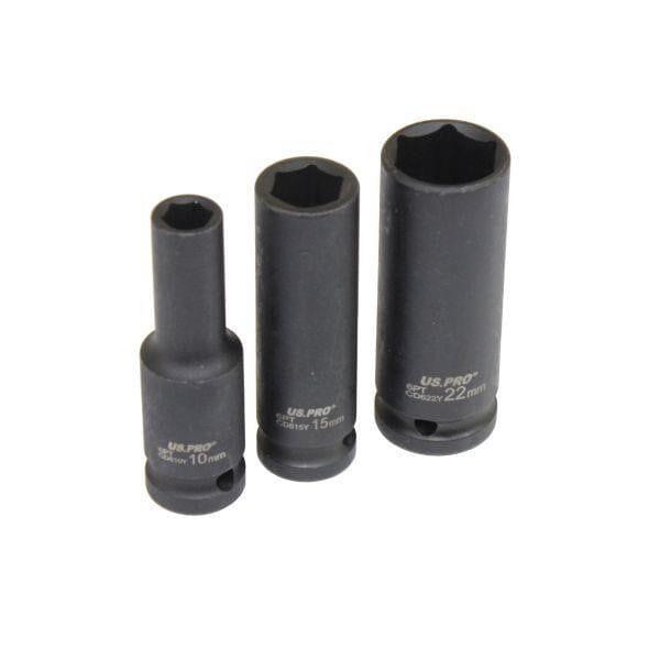 US PRO Tools 10pc 1/2" Dr 6 Point Deep Impact Sockets Metric 10 - 24mm 3725 - Tools 2U Direct SW