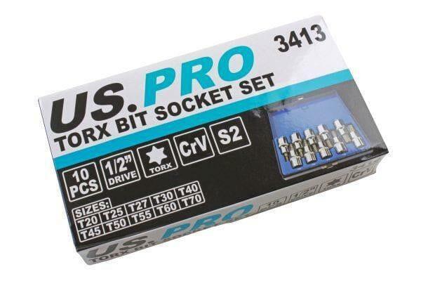 US PRO Tools 10PC 1/2” Dr Torx Bit Socket Set T20 - T70 3413 - Tools 2U Direct SW