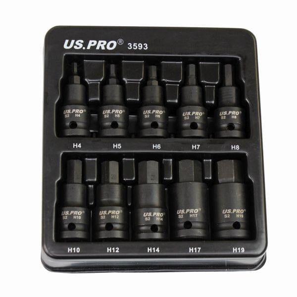 US PRO Tools 10pc Impact Hex Bit Socket Set 1/2" Drive 4mm To 19mm 3593 - Tools 2U Direct SW