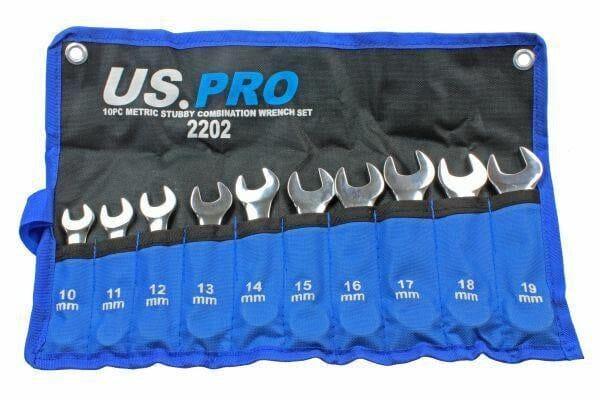 US PRO Tools 10pc Metric Stubby Combination Spanner Wrench Set 10 - 19mm 2202 - Tools 2U Direct SW