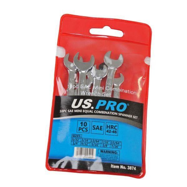 US PRO Tools 10PC SAE Mini Equal Combination Spanner Set 5/32" - 7/16" 3874 - Tools 2U Direct SW