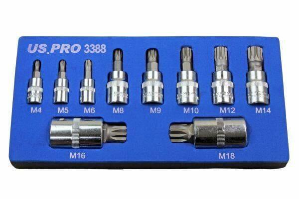 US PRO Tools 10pc Triple Square Spline Bit Sockets In Foam Tray 3388 - Tools 2U Direct SW