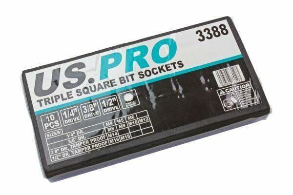 US PRO Tools 10pc Triple Square Spline Bit Sockets In Foam Tray 3388 - Tools 2U Direct SW