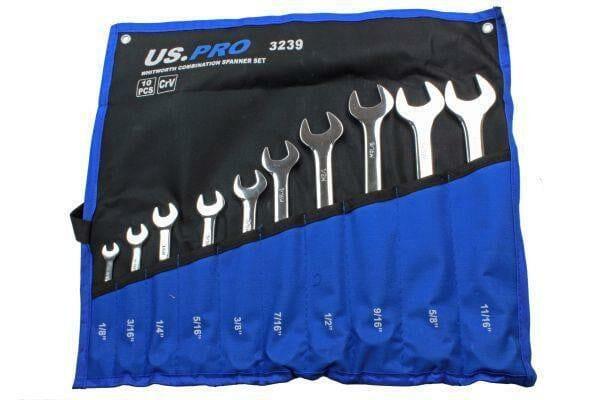 US PRO Tools 10PC Whitworth Combination Spanner Set 1/8" - 11/16" 3239 - Tools 2U Direct SW